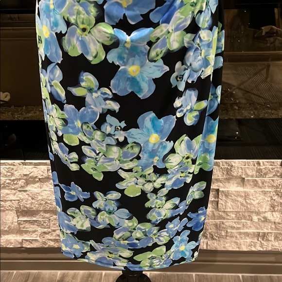 NWT Lauren Ralph Lauren Blue floral V neck slipon Midi Dress side ruching sz 10 - Picture 8 of 16